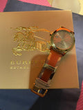 Burberry The City Gold Dial Orange Leather Strap Watch for Women - BU9016