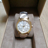 Burberry The City White Dial Haymarket Beige Leather Strap Watch for Women - BU9752