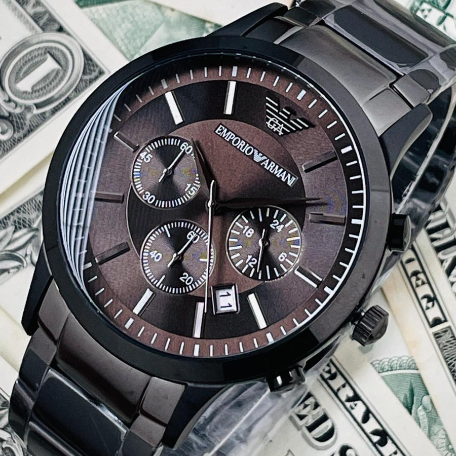Emporio Armani Classic Chronograph Grey Dial Grey Steel Strap Watch For Men - AR2454