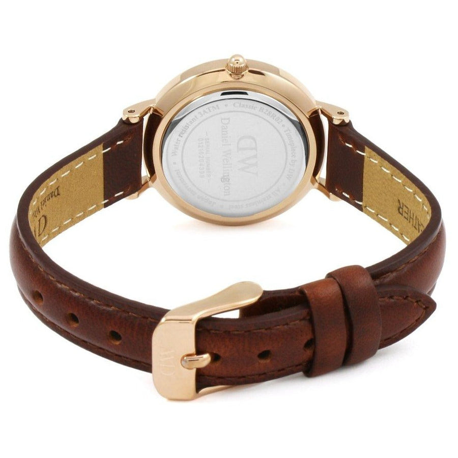 Daniel Wellington Classic Petite St Mawes White Dial Brown Leather Strap Watch For Women - DW00100231