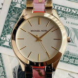 Michael Kors Slim Runway Gold Dial Two Tone Steel Strap Watch for Women - MK4300