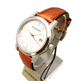 Burberry The City Silver Dial Orange Leather Strap Watch for Women - BU9121