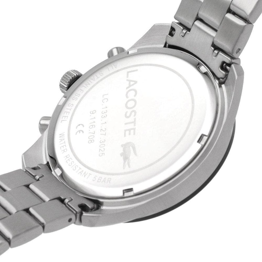 Lacoste Boston Chronograph Black Dial Silver Steel Strap Watch for Men - 2011079