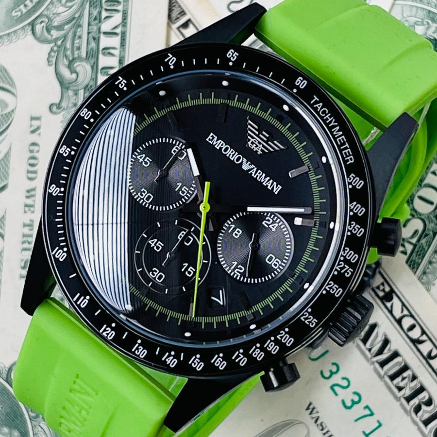 Emporio Armani Sports Analog Black Dial Green Rubber Strap Watch For Men - AR6115
