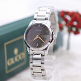 Gucci G Timeless Brown Dial Silver Steel Strap Watch For Women - YA126529