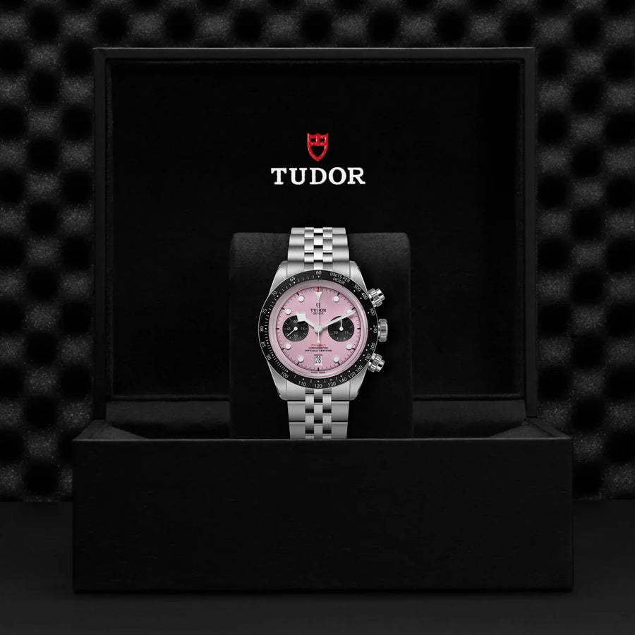 Tudor Black Bay Chrono Pink Dial Silver Steel Strap Watch for Men - M79360N-0019