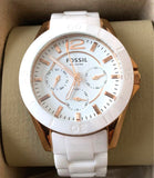 Fossil Ceramic Multifunction White Dial White Steel Strap Watch for Women - CE1006