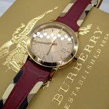 Burberry The City Gold Dial Orange Leather Strap Watch for Women - BU9017