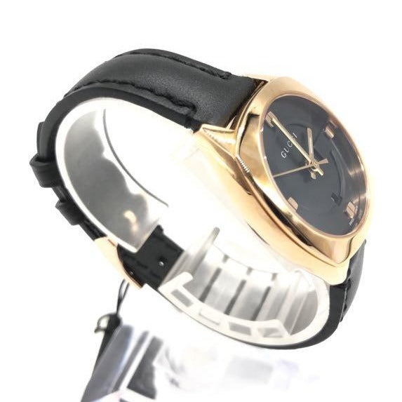 Gucci GG2570 Quartz Black Dial Black Leather Strap Watch For Men - YA142309