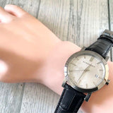 Burberry The City White Dial Black Leather Strap Watch for Women - BU9206