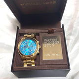 Michael Kors Runway Stop Hunger Blue Dial Gold Steel Strap Watch for Men - MK8315