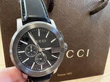 Gucci G Chrono Black Dial Black Leather Strap Watch For Men - YA101205