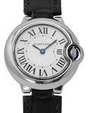 Cartier Ballon Bleu Silver Dial Black Leather Strap Watch for Women - W69018Z4