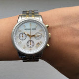 Michael Kors Ritz Chronograph White Dial Two Tone Steel Strap Watch for Women - MK5057