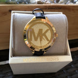 Michael Kors Slim Runway Quartz Gold Dial Black Leather Strap Watch For Women - MK2392