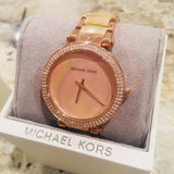 Michael Kors Parker Mother of Pearl Pink Dial Two Tone Steel Strap Watch for Women - MK6492