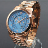 Michael Kors Runway Stop Hunger Quartz Blue Dial Rose Gold Steel Strap Watch For Men - MK8358