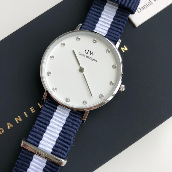 Daniel Wellington Classy Glasgow White Dial Two Tone Nylon Strap Watch For Women - DW00100082