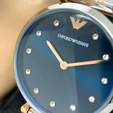 Emporio Armani Gianni T Bar Analog Blue Dial Black Leather Strap Watch For Women - AR1989