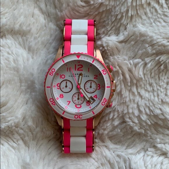 Marc Jacobs Rock Chronograph White Dial Two Tone Silicone Strap Watch for Women - MBM2593