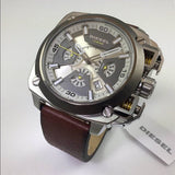 Diesel BAMF Chronograph Beige Dial Brown Leather Strap Watch For Men - DZ7343