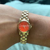 Marc Jacobs Henry Dinky Orange Dial Gold Stainless Steel Strap Watch for Women - MBM3202