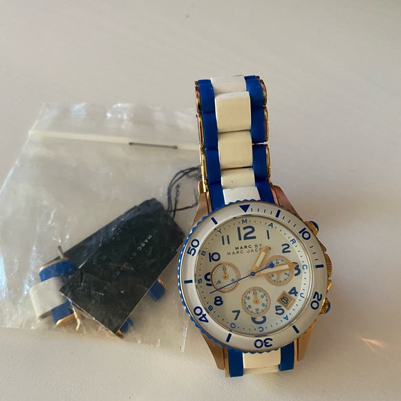 Marc Jacobs Rock Chronograph White Dial Two Tone Silicone Strap Watch for Women - MBM2594