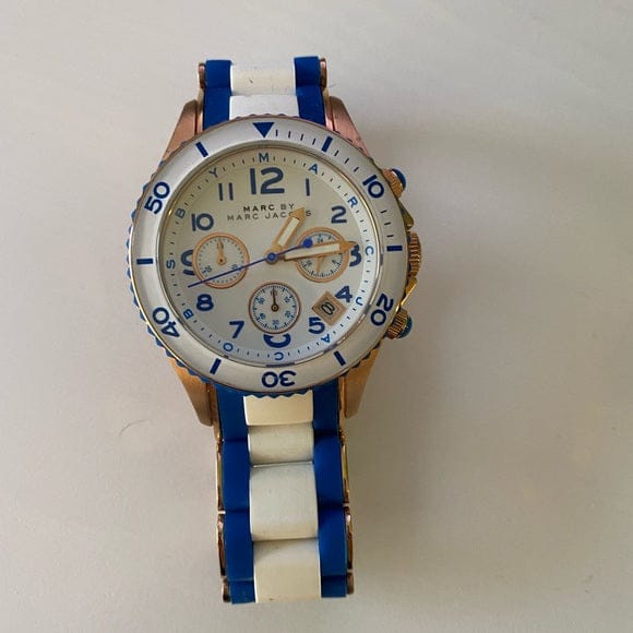 Marc Jacobs Rock Chronograph White Dial Two Tone Silicone Strap Watch for Women - MBM2594