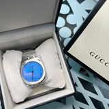 Gucci 25H Quartz Blue Dial Silver Steel Strap Unisex Watch - YA163408