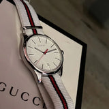 Gucci G Timeless Quartz White DIal White NATO Strap Watch For Men - YA126322