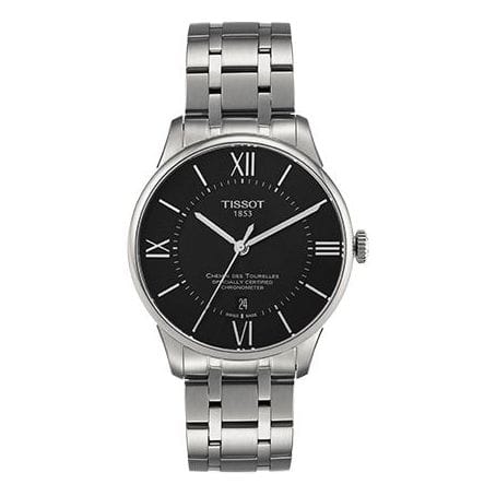 Tissot T Classic Chemin Des Tourelles Chronometer Black Dial Silver Steel Strap Watch For Men - T099.408.11.058.00