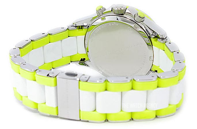 Marc Jacobs Rock Chronograph White Dial White & Green Silicone Strap Watch for Women - MBM2592