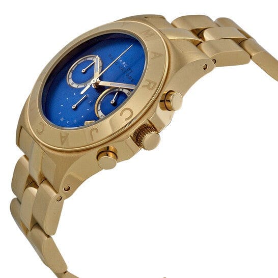 Marc Jacobs Blade Chronograph Blue Dial Gold Steel Strap Watch for Women - MBM3307