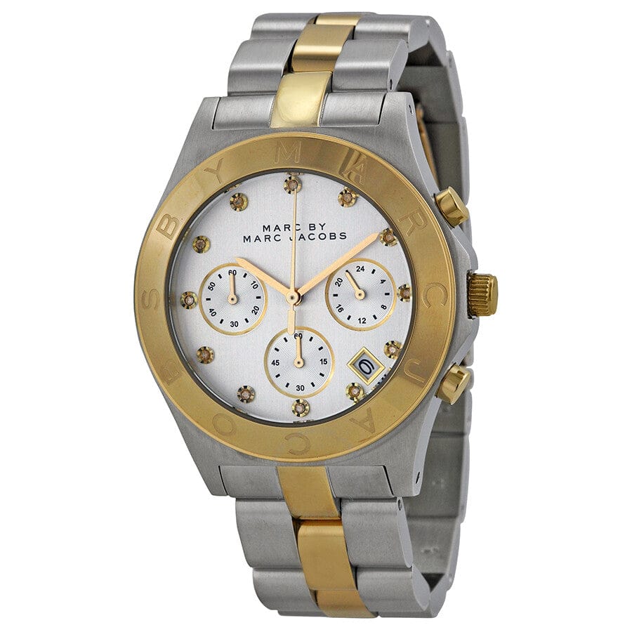 Marc Jacobs Blade Chronograph Silver Dial Two Tone Steel Strap Watch for Women - MBM3177