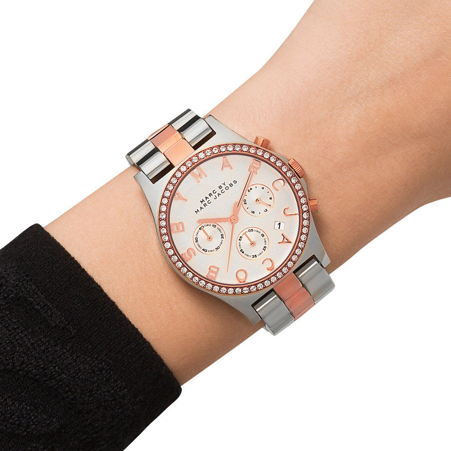Marc Jacobs Henry Chronograph Silver Dial Two Tone Steel Strap Watch for Women - MBM3106