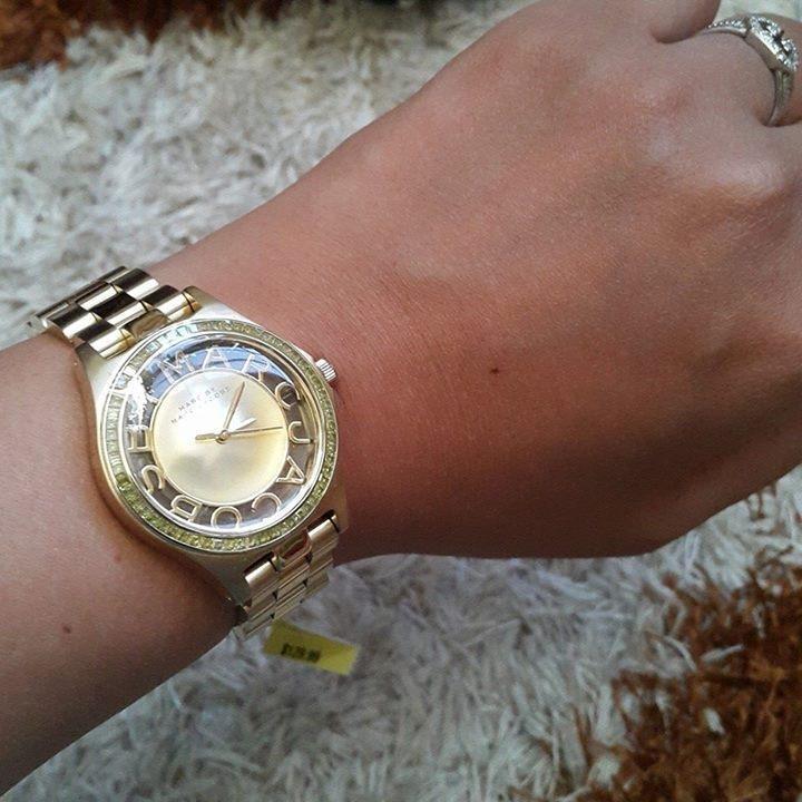 Marc Jacobs Henry Transparent Gold Dial Gold Steel Strap Watch for Women - MBM3338
