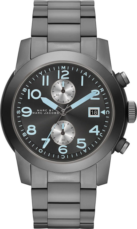 Marc Jacobs Larry Chronograph Black Dial Gunmetal Grey Steel Strap Watch for Men - MBM5031