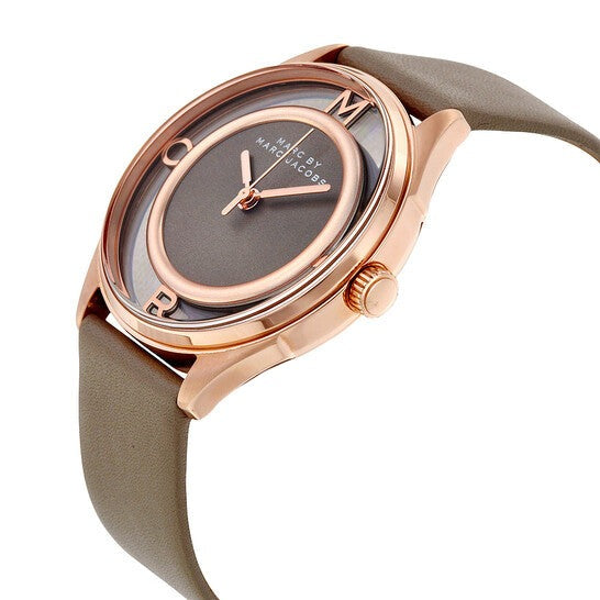 Marc Jacobs Tether Grey Dial Grey Leather Strap Watch for Women - MBM1375