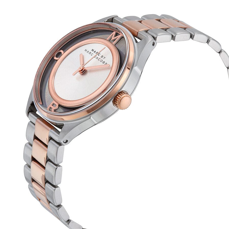 Marc Jacobs Tether Transparent White Dial Two Tone Steel Strap Watch for Women - MBM3418