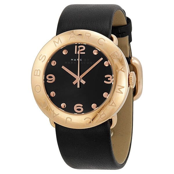 Marc Jacobs Amy Black Dial Black Leather Strap Watch for Women - MBM1225