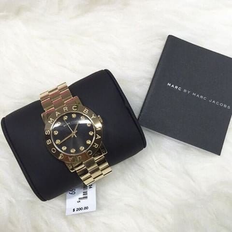 Marc Jacobs Amy Black Dial Gold Steel Strap Watch for Women - MBM3336
