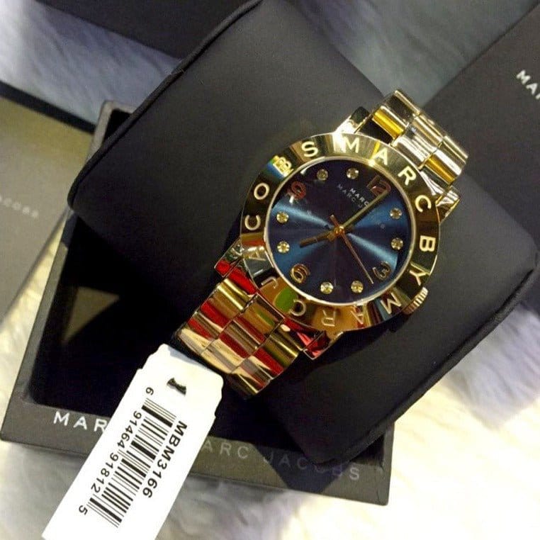 Marc Jacobs Amy Blue Dial Gold Steel Strap Watch for Women - MBM3166