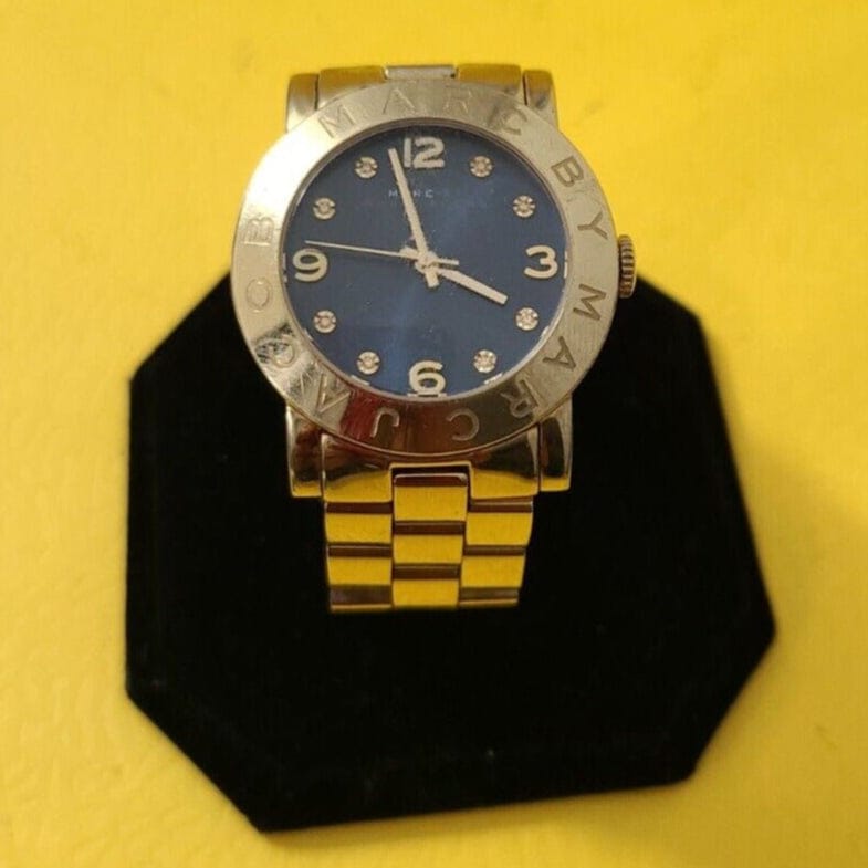 Marc Jacobs Amy Blue Dial Gold Steel Strap Watch for Women - MBM3166