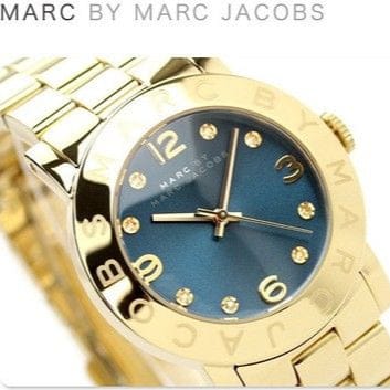 Marc Jacobs Amy Blue Dial Gold Steel Strap Watch for Women - MBM3166