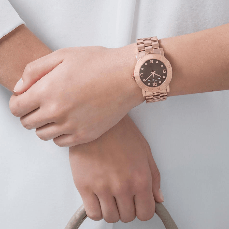 Marc Jacobs Amy Brown Dial Rose Gold Steel Strap Watch for Women - MBM3167