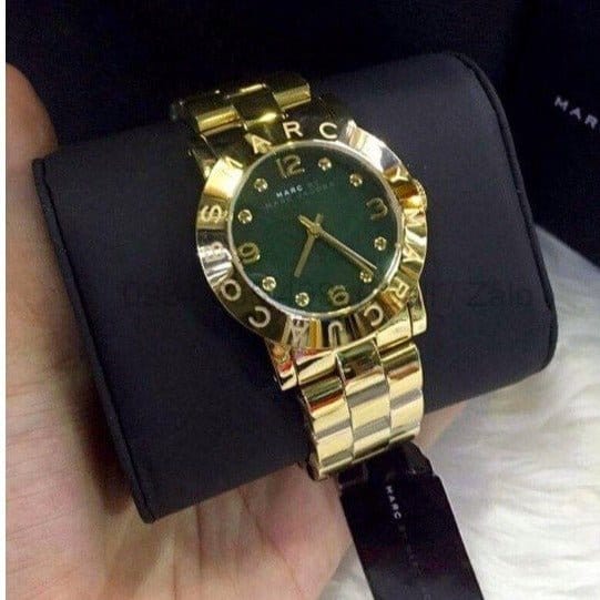 Marc Jacobs Amy Green Dial Gold Steel Strap Watch for Women - MBM8609