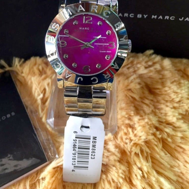 Marc Jacobs Amy Pink Dial Silver Steel Strap Watch for Women - MBM8623