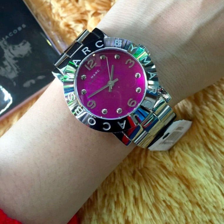 Marc Jacobs Amy Pink Dial Silver Steel Strap Watch for Women - MBM8623