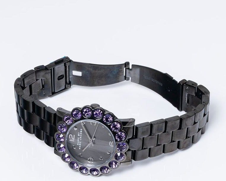 Marc Jacobs Amy Purple Dial Black Steel Strap Watch for Women - MBM3224