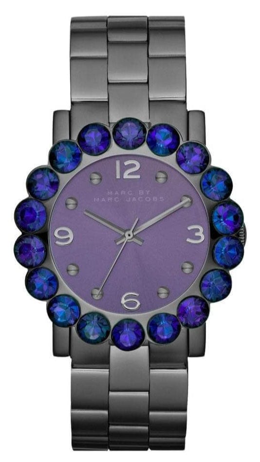 Marc Jacobs Amy Purple Dial Black Steel Strap Watch for Women - MBM3224